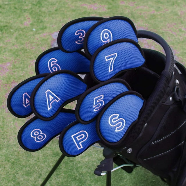 10 unids/pack Meshy Golf hierro cubre conjunto la mayoría planchas azul Sharpla Cubiertas de la cabeza del club de golf