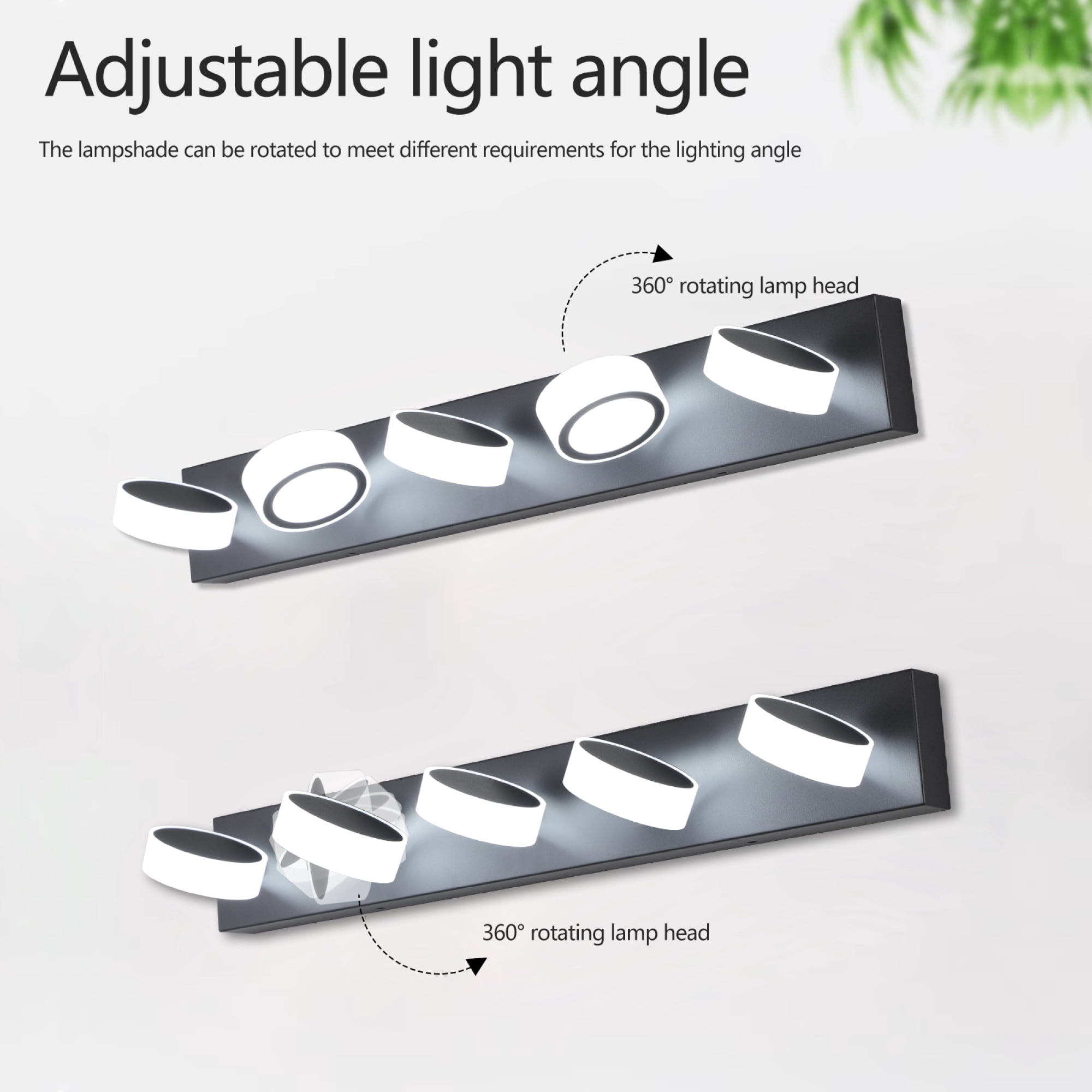 Leumius Modern 5-Light LED Vanity Light Fixture, Black Finish with Acrylic Light Shades, Energy-Efficient Bathroom Wall Sconce, Dimmable for Mirror, Shower and Bathroom Decor