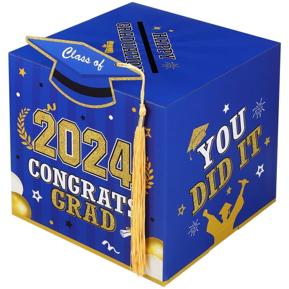 Topbathy Graduation Card Box 2024 Congratulations Card Holder Graduation Party Decoration Box Grad Memory Celebration Supplies Blue