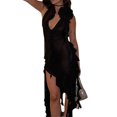 thumbnail image 4 of xiaxaixu Womenacute;s Summer Skinny Sheer Dress Solid Color Hanging Neck Irregular Ruffle Dress, 4 of 9