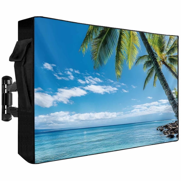 Outdoor TV Cover 58x37x4.5in, Summer Tropical Palm Trees Weatherproof TV Screen Protector with Zipper, Ocean Water Blue Sky Outside Television Cover Fits Up to 60-65"