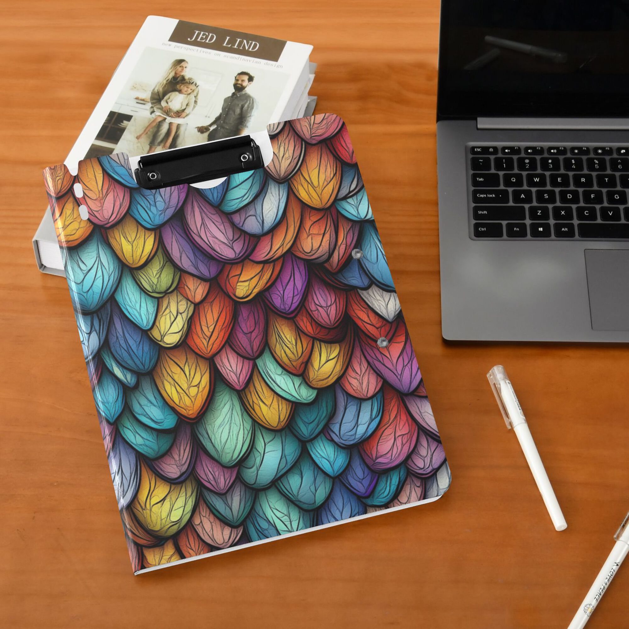 FORMRS A4 Clipboard Folder with Pen Holder Horizontal Foldable School Office Binder, Vibrant Dragon Scales Pattern