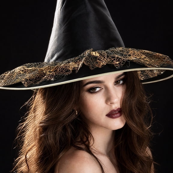 Lace Witches Hats Black Witch Headwear Halloween Costume Accessories Wizard Dress Up Decorations Gold