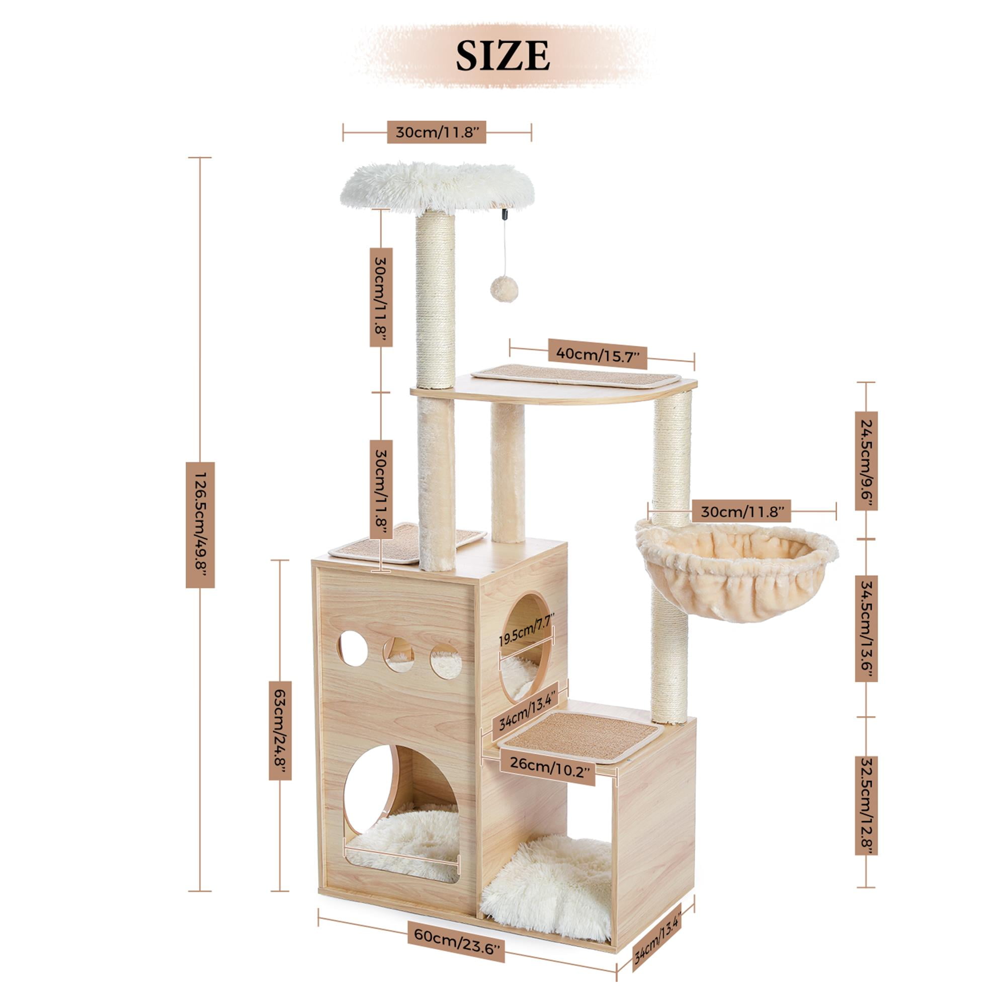 resenkos 51" Cat Tower for Large Cats Modern Wooden Cat Tree Multi-Level Cat Tree Tower Cat Sky Castle with Cozy Cat Condos, Beige