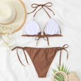 thumbnail image 6 of Womens Bikinis Brown Color Belt Pad No Steel Support Fashion Sexy Tie Split Backless Swimsuit Swimsuit, 6 of 8