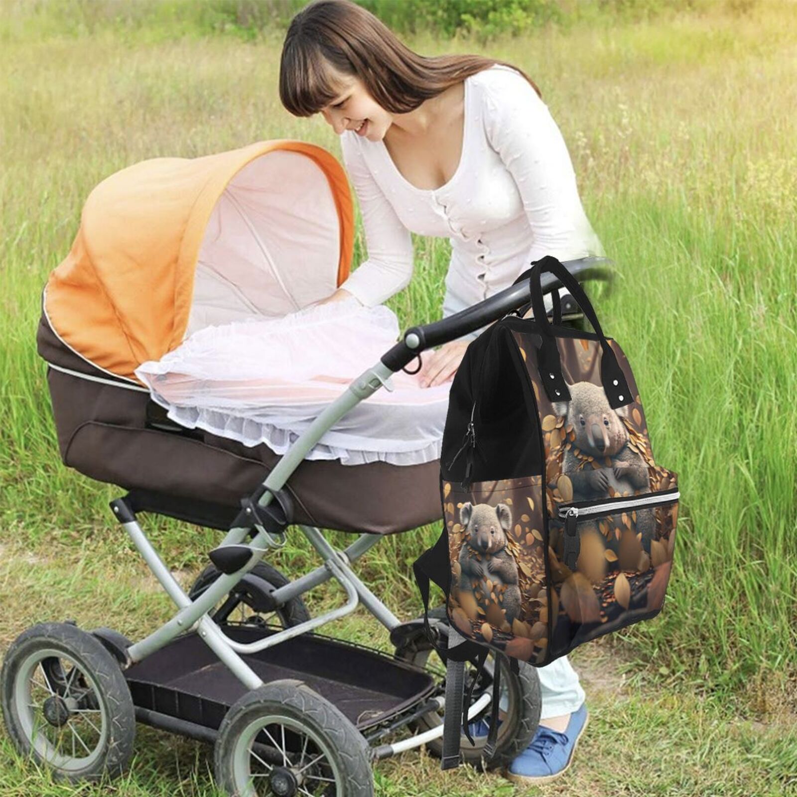Fuzoiu Cute Fallen Leaf Koala Print Diaper Bag Backpack,Baby Essentials Travel Tote,Multi function Waterproof Diaper Bag, Travel Essentials Baby Bag - Unisex