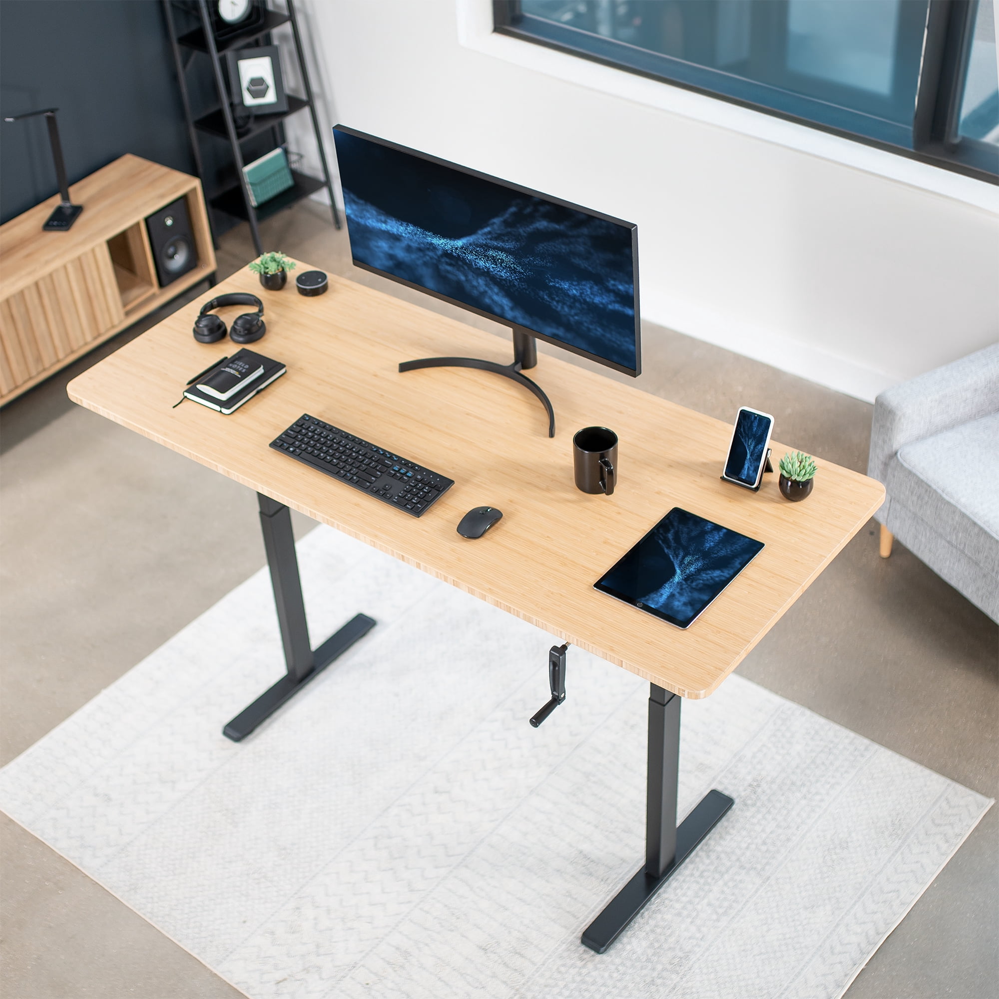 VIVO Black Manual Height Adjustable Stand Up Desk Frame Crank Ergonomic System