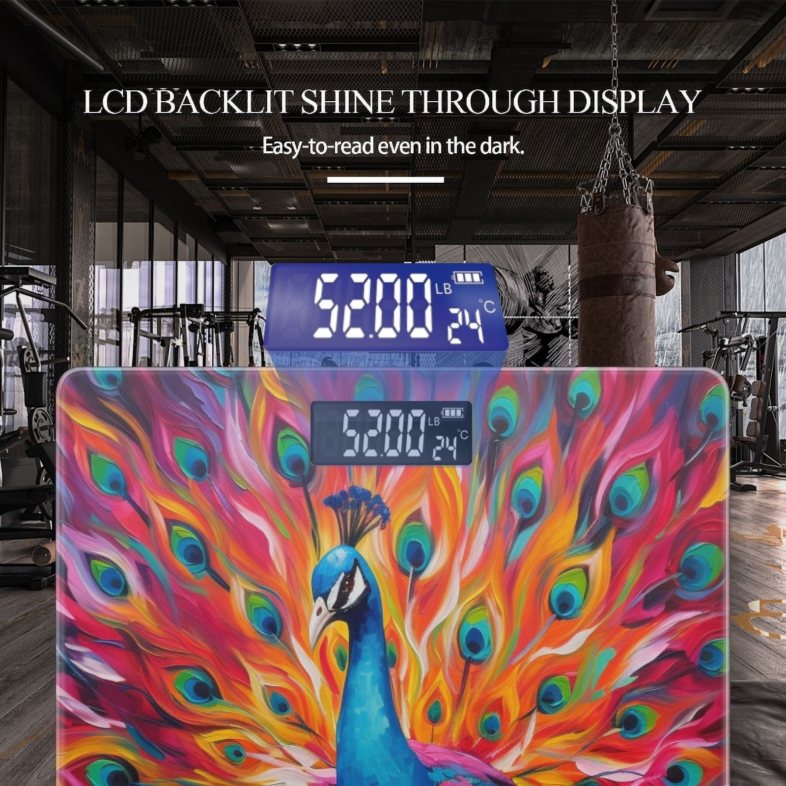 High Precision Body Weight Scale Smart Bathroom Scales with Large LCD Display(400lbs),Decorative for Bedroom-Colorful Peacock With Feathers Spread Out