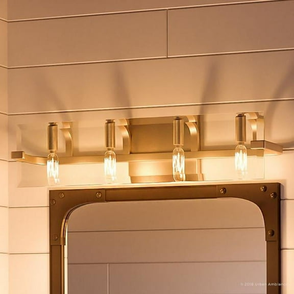 Urban Ambiance Luxury Luxe Bath Fixture, Size: 6-3/8"H x 30"W, with Mid-Century Modern Style Elements, Brushed Bronze Finish and Clear Shade, UHP2135