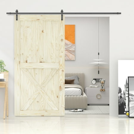BELLEZE 42 Inch DIY Sliding Interior Barn Door, Farmhouse - Unfinished