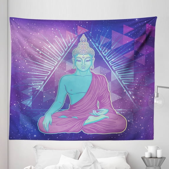East Tapestry, Meditating on Outer Space Background Psychedelic Composition Design, Fabric Wall Hanging Decor for Bedroom Living Room Dorm, 5 Sizes, Multicolor, by Ambesonne