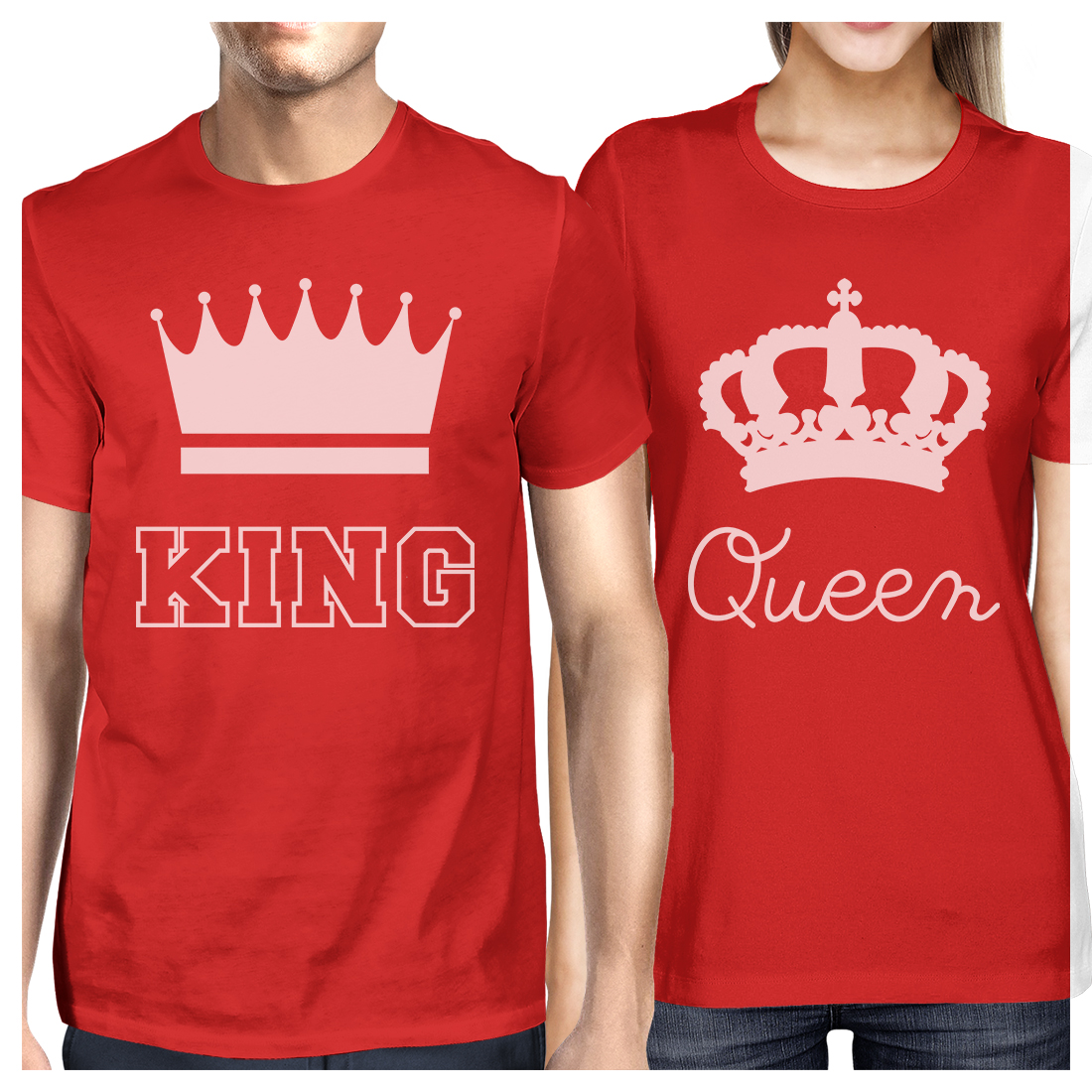 Matching King & Queen T-Shirts For Couples - Set Of 2 White T-Shirts, His And Hers