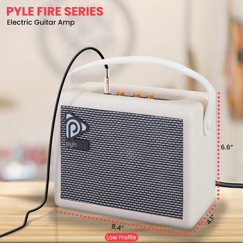 Pyle Portable Electric Guitar Amplifier – 5" High-Definition Speaker with Volume, Bass & Treble Controls, Lightweight Plywood Cabinet with Gold Plate & Leather Finish