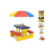 Yellow Children's 4 Seat Folding Picnic Table with Umbrella Kids Bench Seat