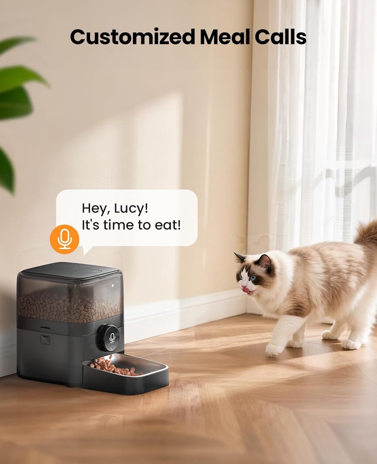 Automatic Cat Feeder, WiFi Rechargeable 100-Day Battery Operated Pet Feeder, 12 Cups/3L Dry Food Dispenser for Large Kibble, Smart App Control (Black)