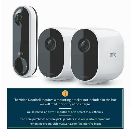 Arlo Essential Security Camera Bundle - 2 Essential Cameras with 1 Wired Video Doorbell **Doorbell mount arrives separately**