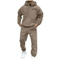 thumbnail image 3 of Jogging Suits for Men Hooded Sweatshirt and Pants Casual Jogging Gym Hoodie Suits Fall Winter Outfits, Khaki, Size XL, 3 of 7