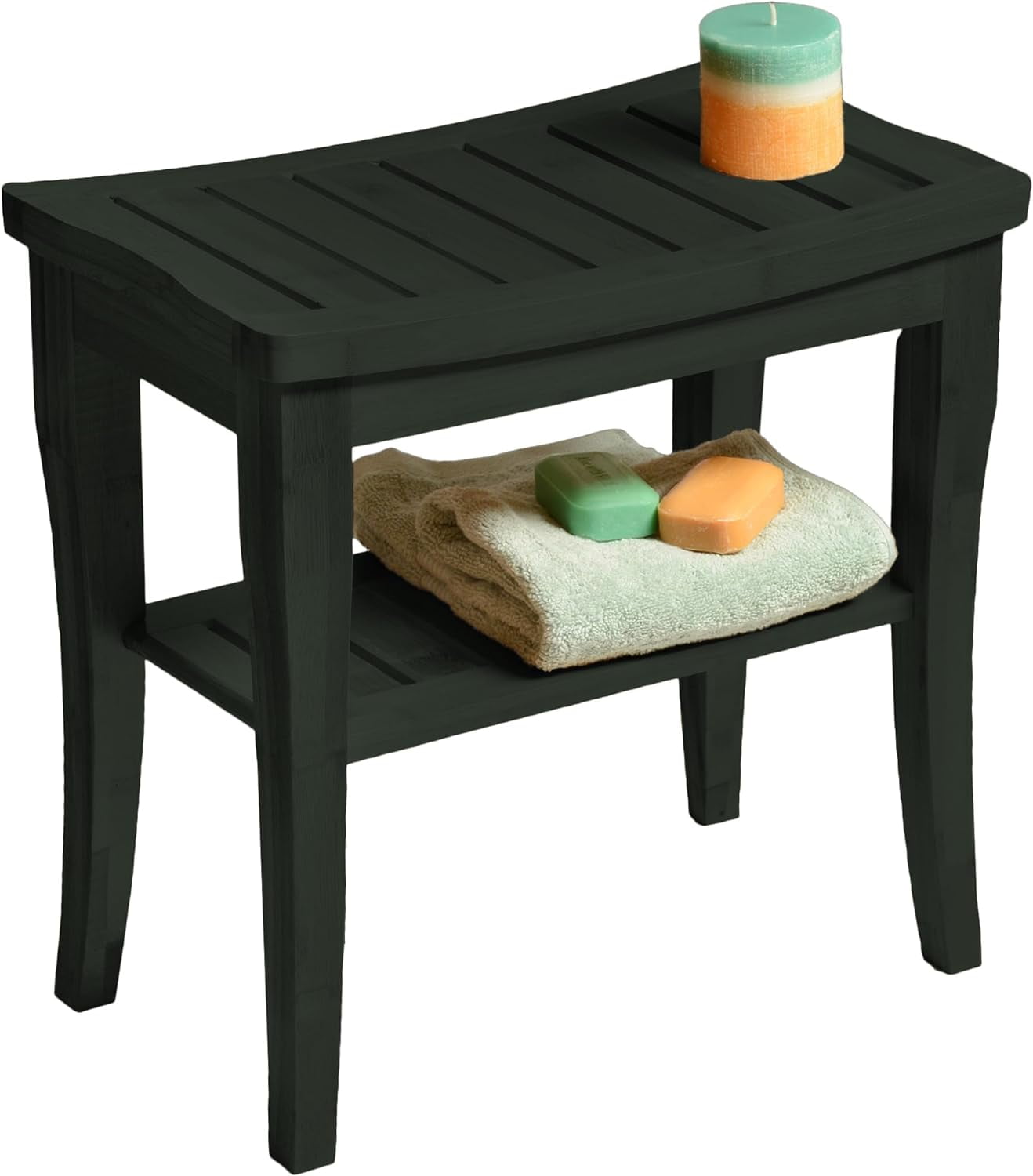Bamboo Shower Bench - Shower Stool with Storage Shelf, Non-Slip Bathroom Seat, Spa Decor Bath Bench, Foot Rest Shaving Stool for Shower, 17”x9”x17”