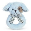 Bearington Baby Lil' Waggles Plush Stuffed Animal Blue Puppy Dog Soft Ring Rattle, 5.5"
