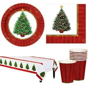 Twinkling Tree Christmas Party Holiday Tableware Supplies Pack for 36 - Disposable Plates, Napkins, Cups, Table Covers