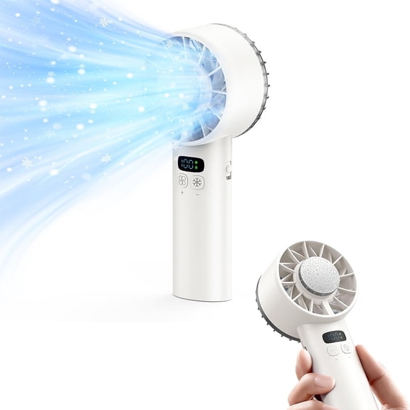 Ice Fan Handhled, Personal Table Mini Fan with Ice Compress with 100 Speeds, 5200mAh Battery Rechargeable for Outdoor and Office, White