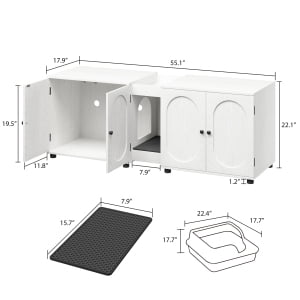 Cat Litter Box Enclosure,Wooden Cat Washroom Furniture,55.1" Double Litter Box Furniture for 2 Cats,Hidden Cat Litter Cabinet,Pet House,Fit Most of Litter Box