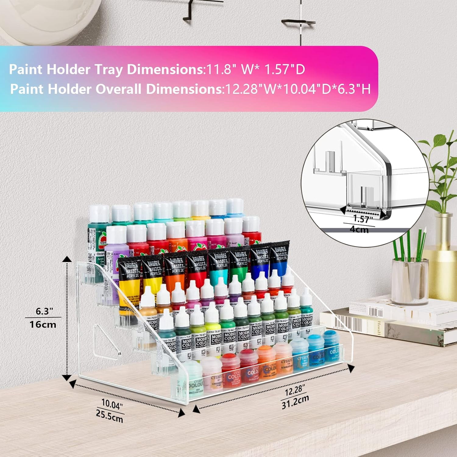 6-Layer Acrylic Organizer with Brush Holder, Easy Assembly Storage Rack for Craft, Hobby & Miniature Models, Light Can Gray