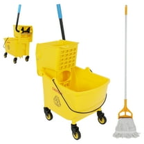 35-Qt mop bucket with wringer - adaptable to large area cleaning, mop can always be dipped into clean water for mopping.