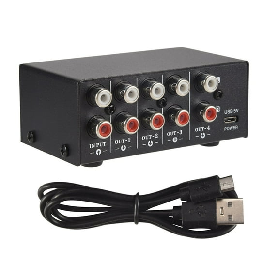 1 in 4 Out Stereo Signal Source Splitter Signal Output Interface