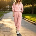 thumbnail image 2 of Women's Ribbed 2 Piece Loungewear Outfits Oversized Half Zip Sweatshirts High Waist Jogger Pants Matching Casual Travel Tracksuit Sets Pink, 2 of 7