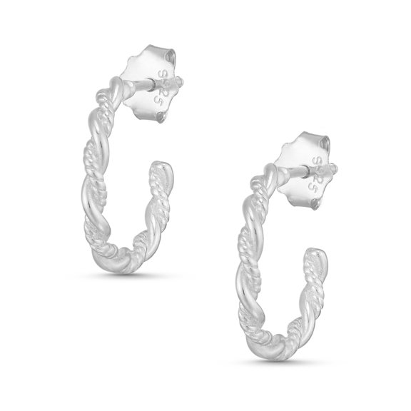 Boho Chic Twisted Rope Loops Sterling Silver Everyday Hoop Earrings