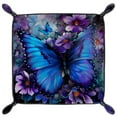 thumbnail image 2 of Women Girls Leather Square Dish Trinket Plate Jewelry Tray for Mothers Day Birthday Gift, Purple Blue Butterfly Flowers, 2 of 6