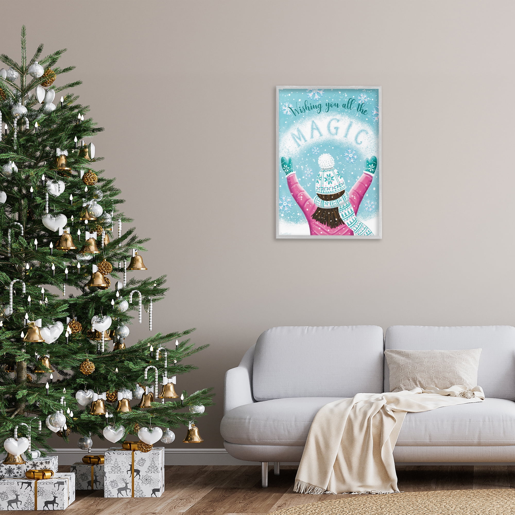 Stupell Industries Wishing You Magic Holiday Painting Gray Framed Art Print Wall Art, 20 x 30