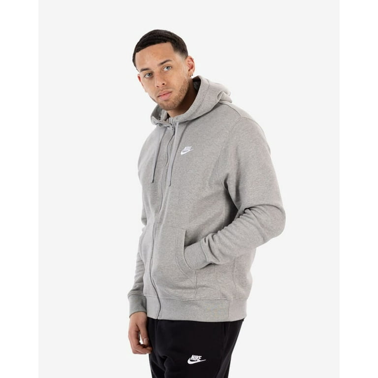 Nike Men's Sportswear Club Fleece Full Zip Hoodie Dark Grey Heather/Mattelic  Silver/White Large 