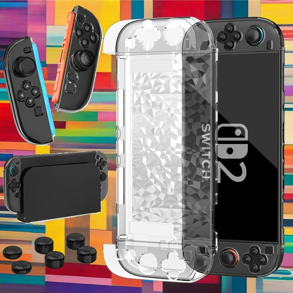 HEYSTOP Diamond Protective Case for Nintendo Switch 2 with Keycaps & Tempered Glass - Ultra-Thin, Lightweight, 360° Protection