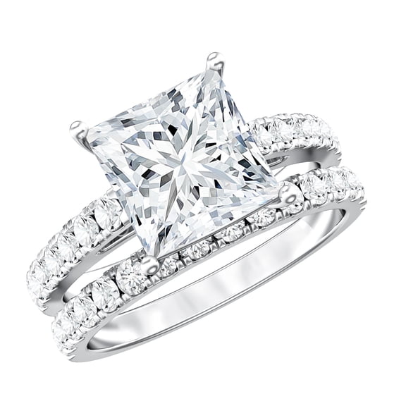Rosec Jewels Lab Grown Diamond Wedding Ring Set - E-VS1 Grade IGI Certified - 3 Carat Princess Cut Engagement Ring with Enhancer, 925 Sterling Silver, US 4.00