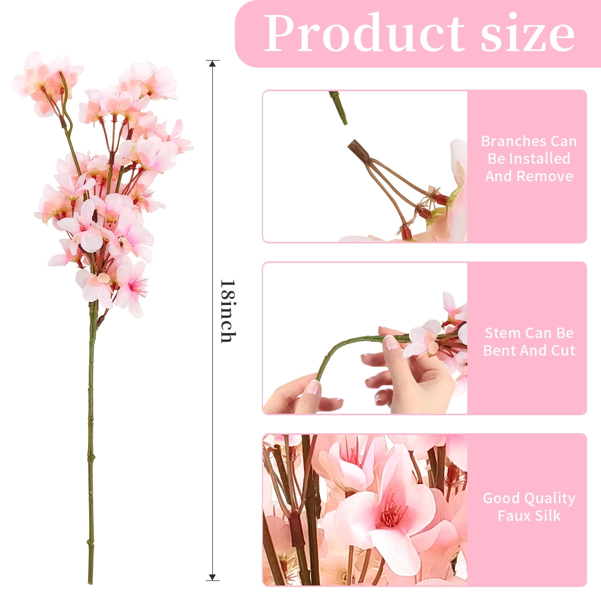 Cherry Blossom Branch Decor Artificial Pink Spring Flowers Silk Peach Flowers Fake Plants Arrangement for DIY Garden Home Wedding Party Décor 6Pcs