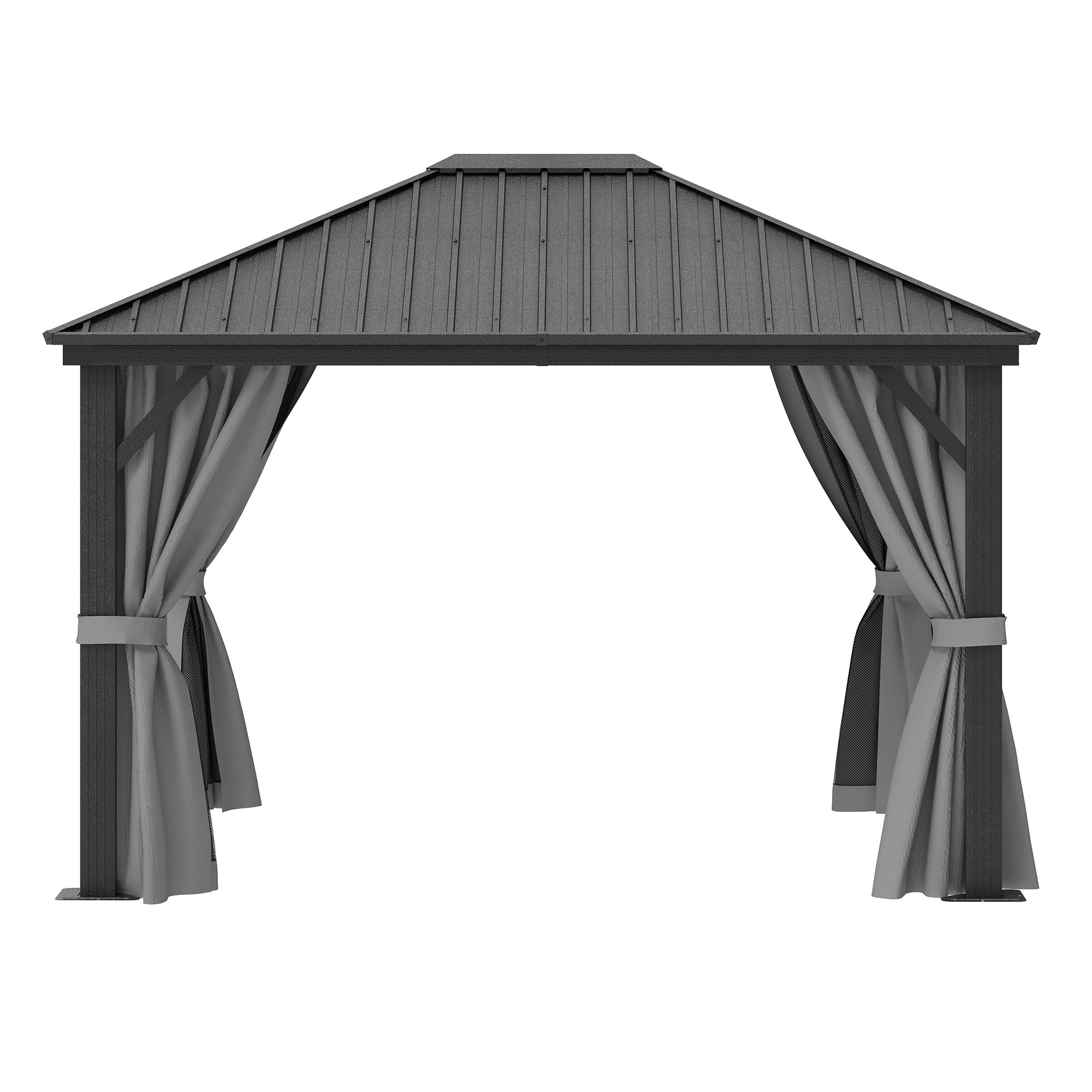 Dextrus 10x12FT Hardtop Gazebo with Nettings&Curtains,Outdoor Galvanized Steel Hardtop for Patio, Backyard, Deck, and Lawns -Grey