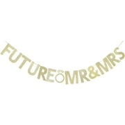 Future Mr & Mrs Banner, Vintage Gold Gliter Paper Sign for Engagement Party Decorations Bunting Supplies