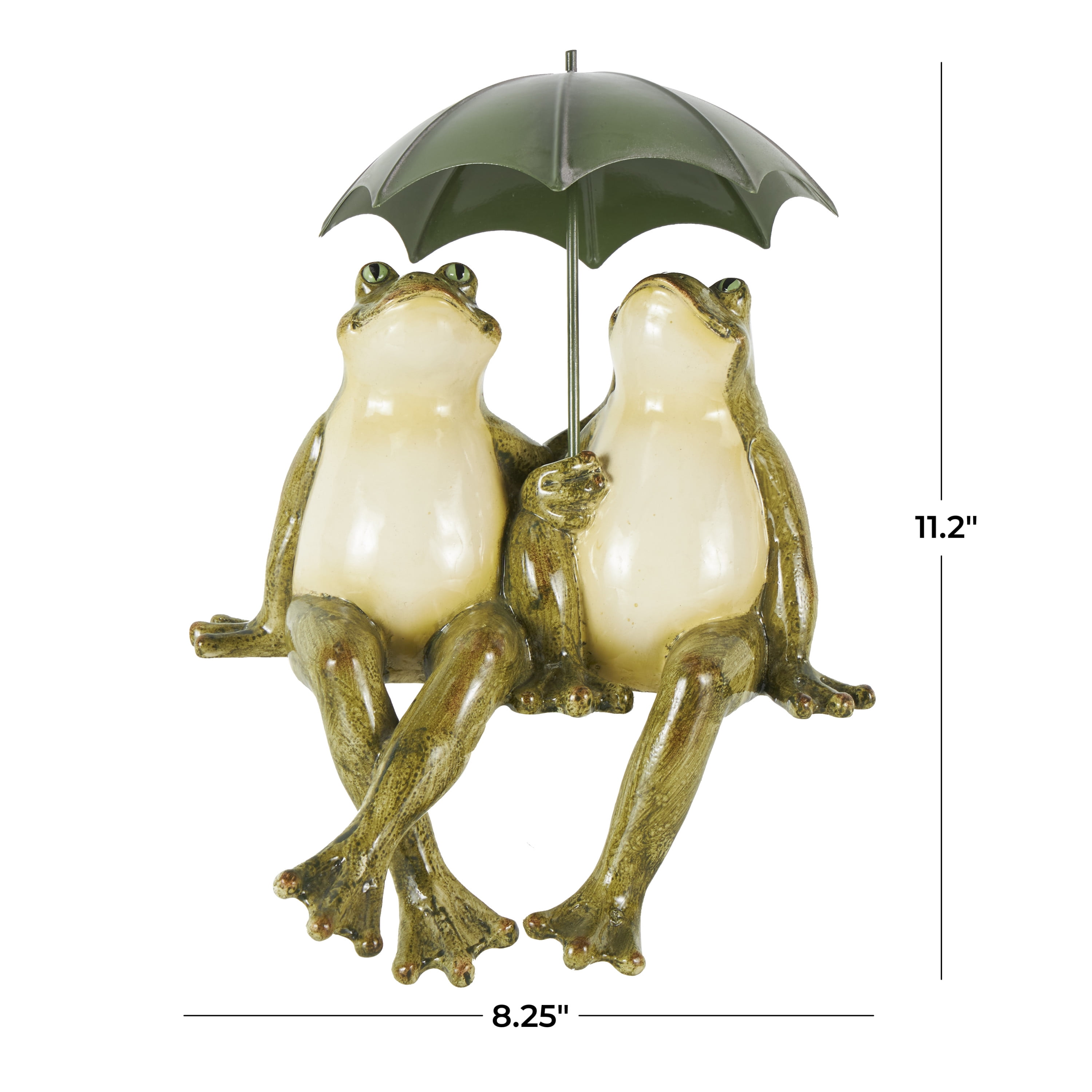 8" x 11" Bronze Resin Sitting Frog Sculpture with Umbrella, by DecMode