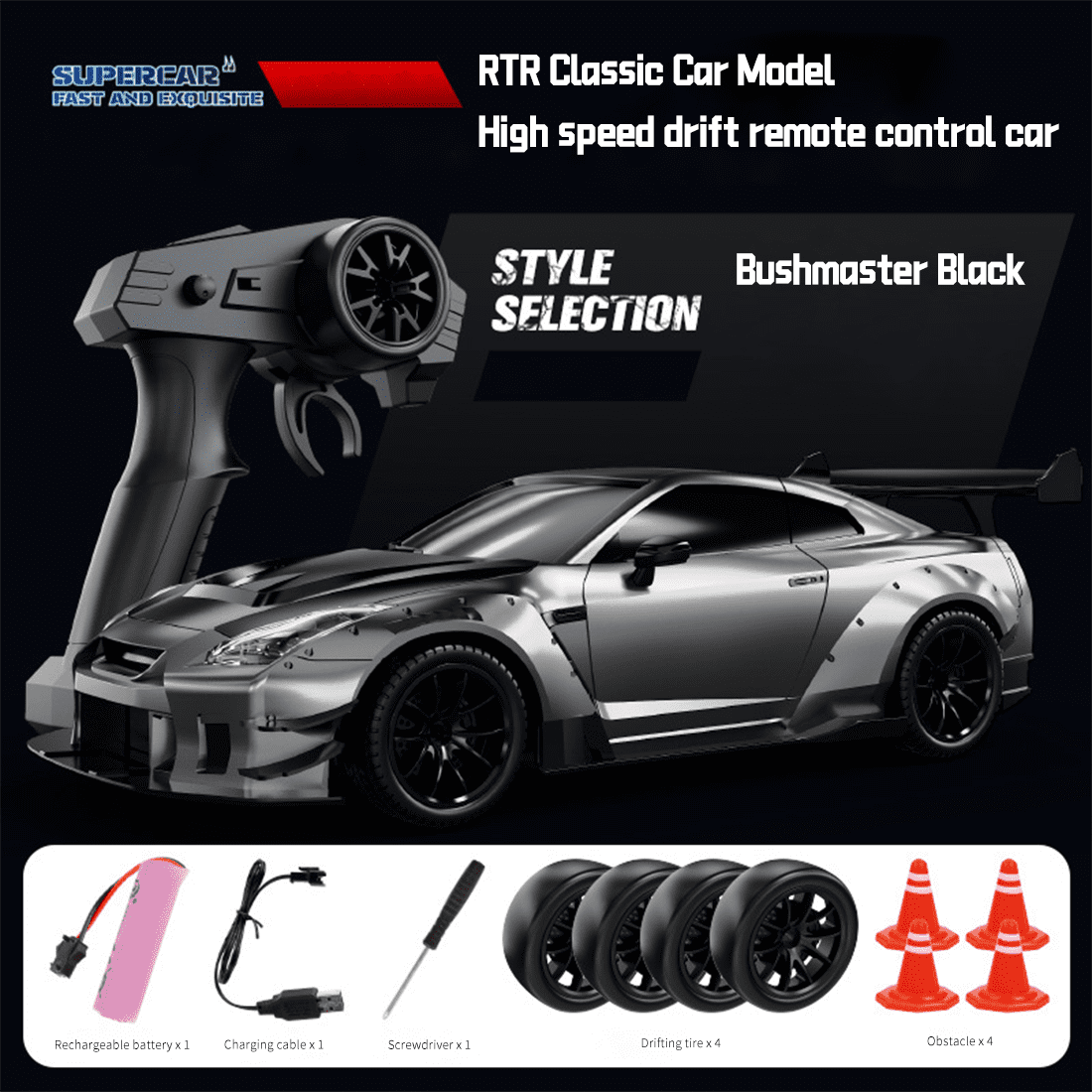 1:20 Scale RC Drift Car, 4WD High Speed Remote Control Stunt Car with LED Lights, 2.4G Racing Model with Drift Function, 50-80 Meter Range Red Version