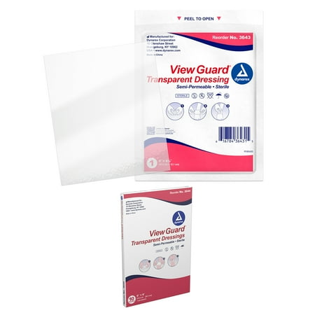 Dynarex View Guard Transparent Dressings, Sterile Wound Dressing, Breathable Barrier, Easily Conforms to Body Contours, 4” x 4 ¾”, 1 Box of 50 Transparent Dressings