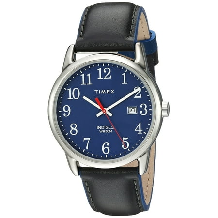 Leather Strap Men Watch - Timex Mens Easy Reader 38mm Gray/Blue Leather Strap Watch TW2R62400