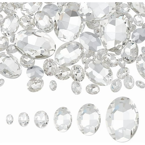 94 Pcs 6Sizes Glass Rhinestones Gems Oval Pointed Back Rhinestone Stone Glass Crystals Diamonds with Silver Color Plated Back for Jewelry Crafts Clothes Shoes Costume Garment for diy