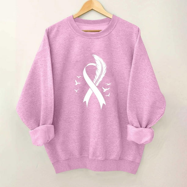 Ailaofu Breast Cancer Awareness Shirt Women Pink Ribbon Graphic Sweatshirt Breast Cancer Survivor Long Sleeve Shirts Tops