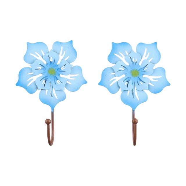 2Pcs Decorative Wall Mounted Flower Hooks Hanging Home Decor Art Blue