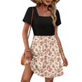 thumbnail image 2 of Spring Summer Casual Square Neck Retro Print Sun Dresses Women Women's Mini Dress,Short Sleeves Vacation Dress Beach Dress, 2 of 6