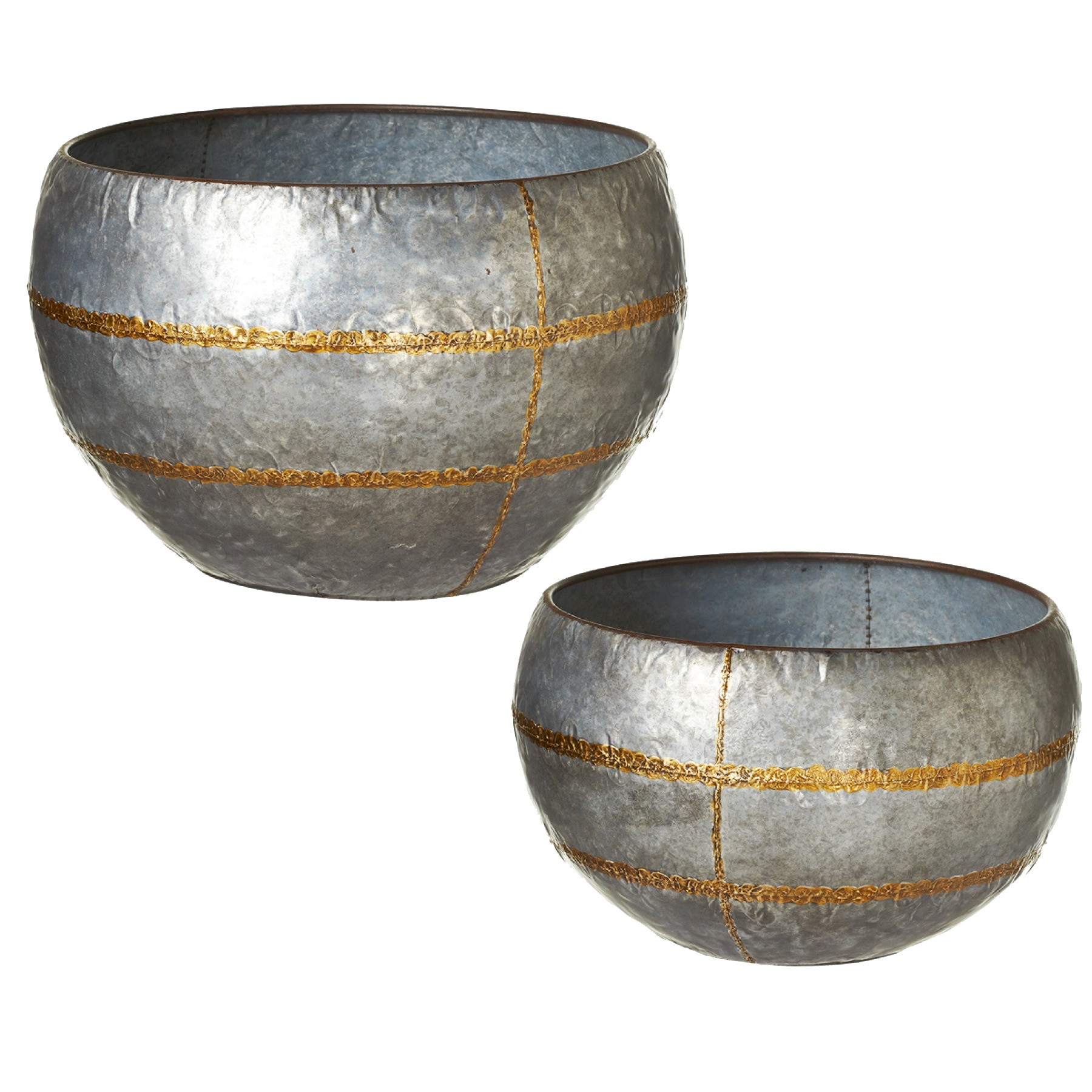 CBK Metal 2 Piece Set Oversized Galvanized Planter With Gold Stripe ...