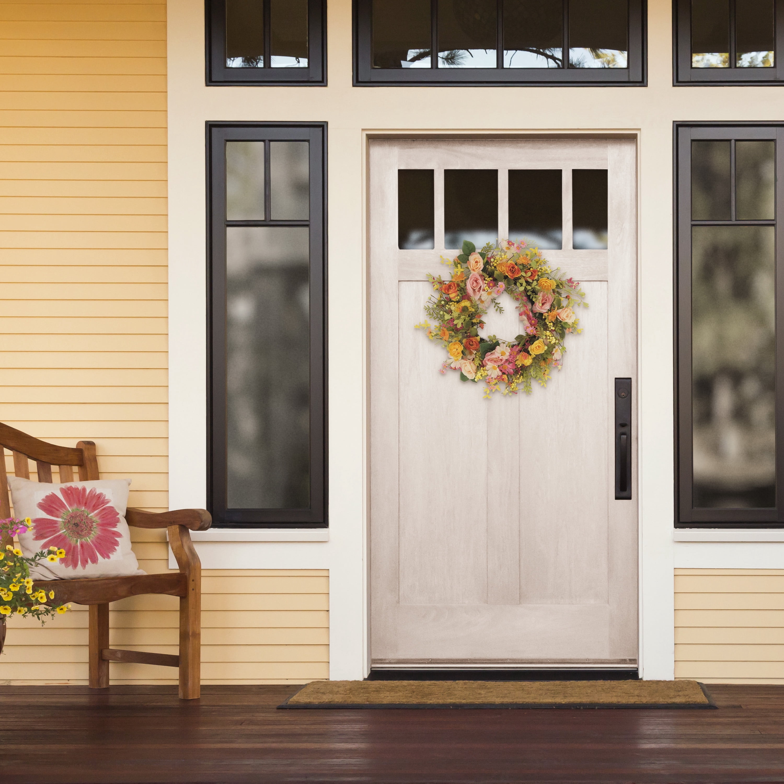 CC Christmas Decor Rose and Daisy Artificial Spring Floral Wreath - 24” - Multicolor