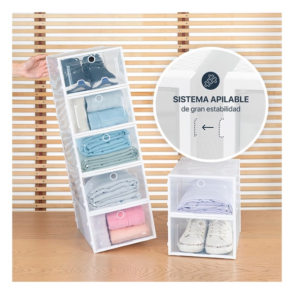 Zapatera Organizador, Set 12 Cajas Apilables Multiusos. Esquimal (Blanco, Mediana)